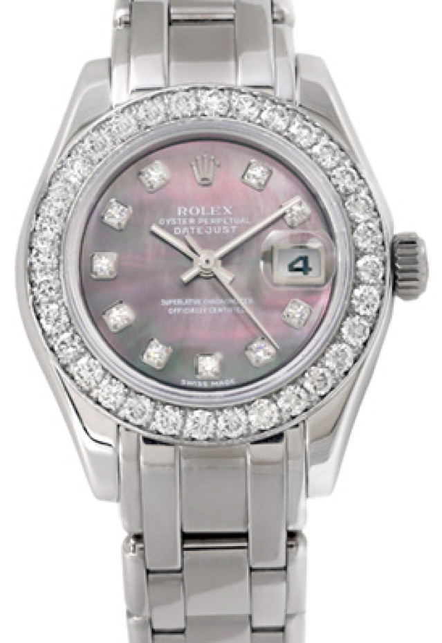 Rolex 80299 White Gold on Pearlmaster, Diamond Bezel Mother Of Pearl Black Diamond Dial